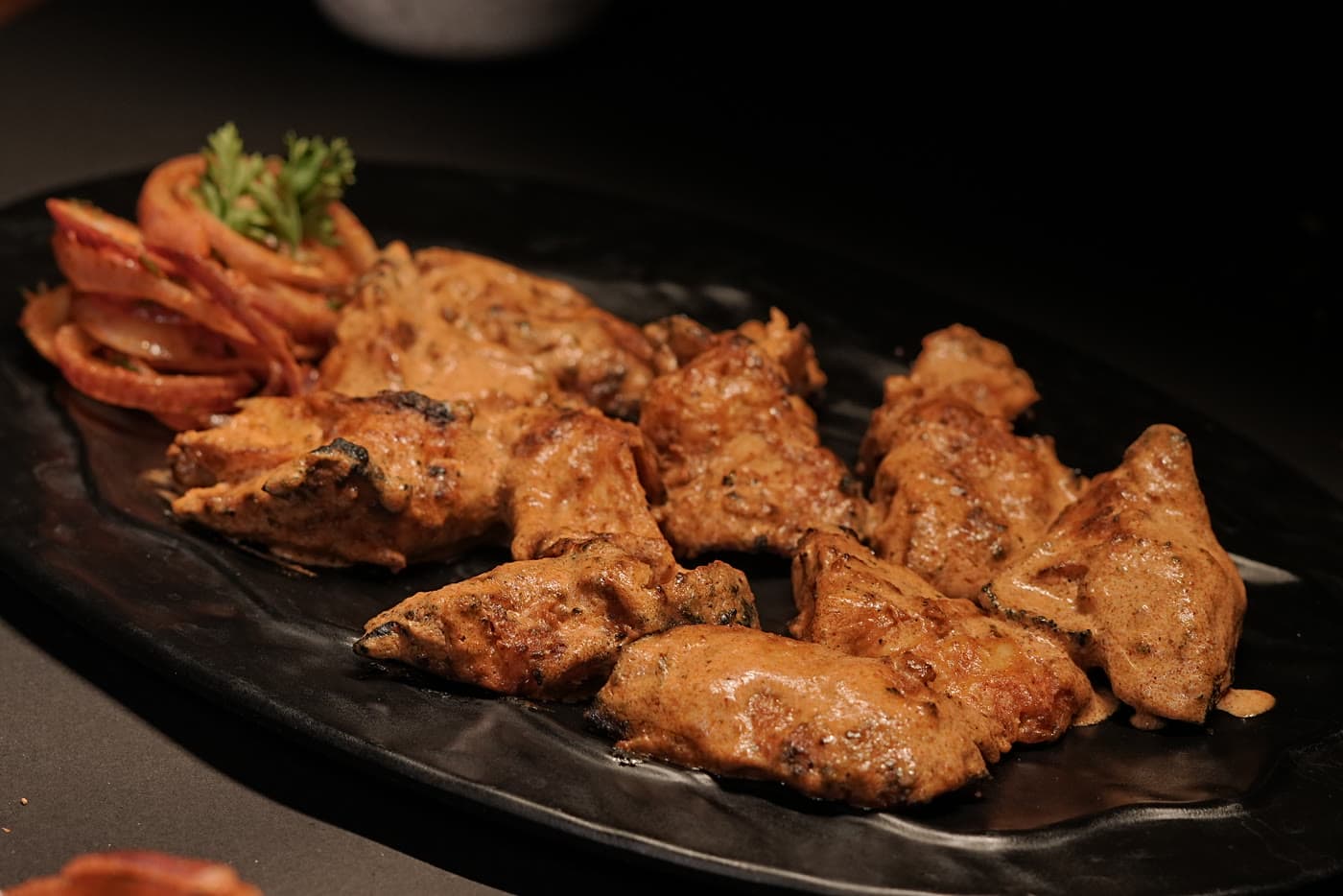 Chargrilled tandoori chicken straight off the skewer