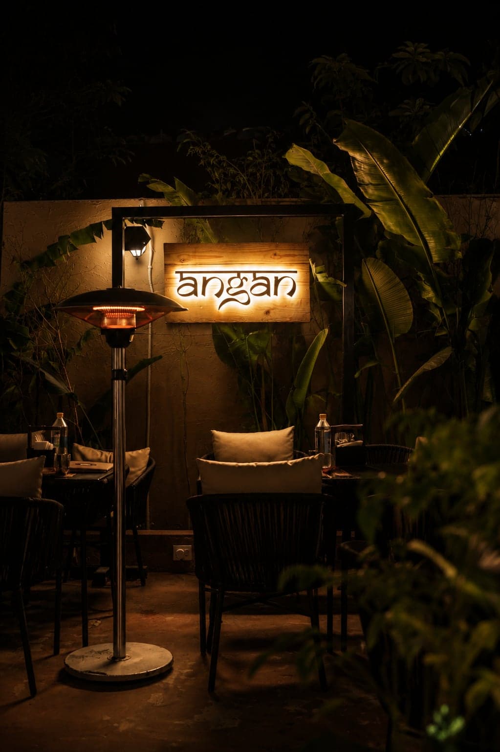 The candlelit terrace after dark